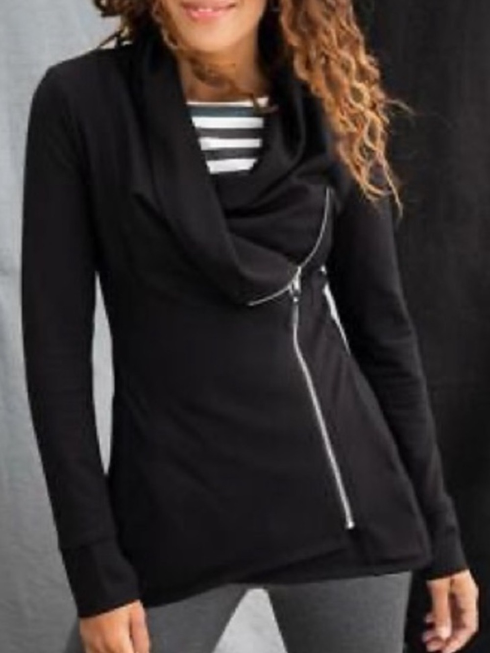 Matilda Jane Black Laia Ponte Cowl-Neck Asymmetrical Zip Jacket